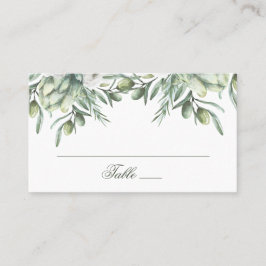 Aquarelloliven. Hochzeit mit Blumen Platzkarte