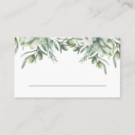 Aquarelloliven. Italienische Hochzeit Platzkarte