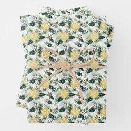 Aquarellon Lemon und Holly Pattern Weihnachten Geschenkpapier Set