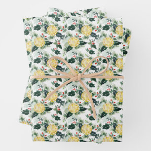 Aquarellon Lemon und Holly Pattern Weihnachten Geschenkpapier Set