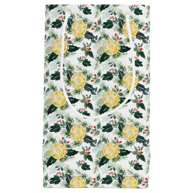 Aquarellon Lemon und Holly Pattern Weihnachten Kleine Geschenktüte (Vorderseite)