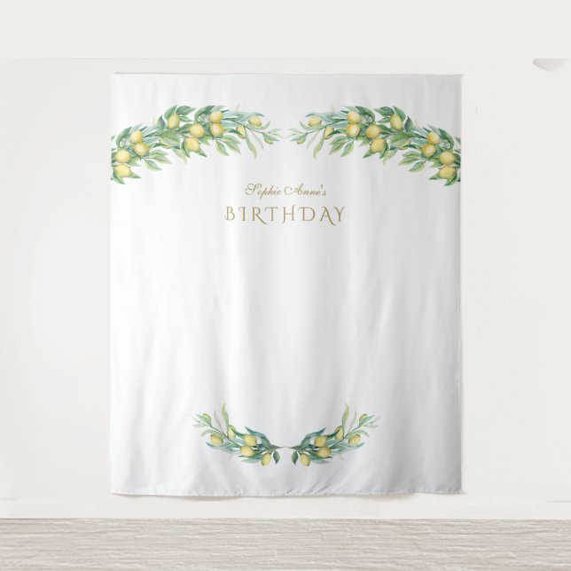 Aquarellon Tropical Birthday Foto Booth Wandteppich (Vorderseite)
