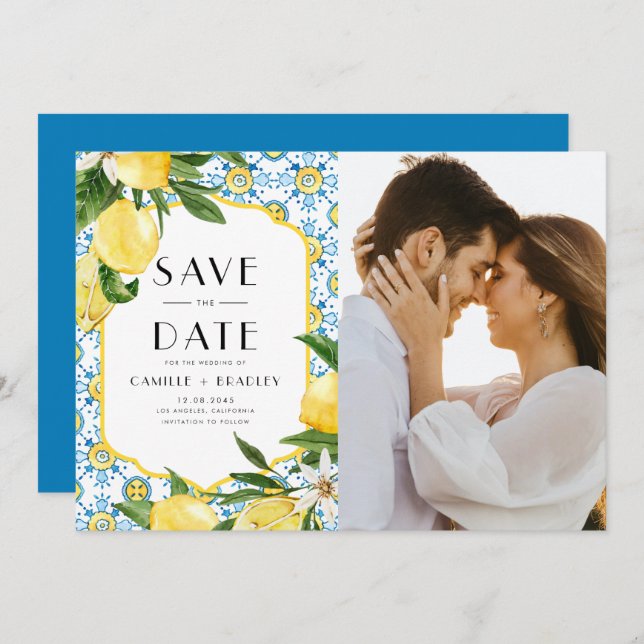 Aquarellon und marokkanisches Fliesenmuster-Foto Save The Date (Vorne/Hinten)