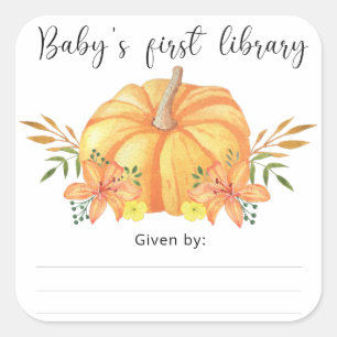 Aquarellorange Pumpkin - Die erste Bibliothek des  Quadratischer Aufkleber