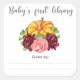 Aquarellorange Pumpkin - Die erste Bibliothek des Quadratischer Aufkleber