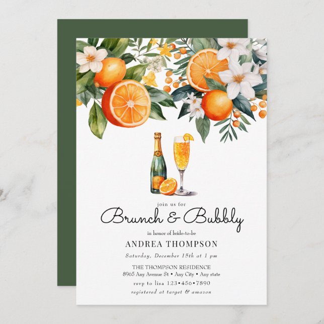 Aquarellorangen | Brunch-Dusche Einladung (Vorne/Hinten)