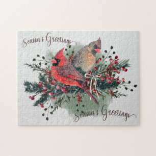 Aquarellpaare der Kardinal Weihnachtsdesign Puzzle