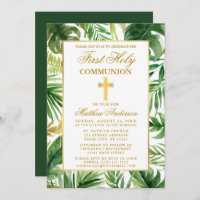 Aquarellpalme Blätter Erste Kommunion Gold