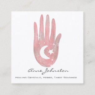 Aquarellpalme mit Mond und Stars Quadratische Visitenkarte