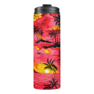 Aquarellpalme Silhouette und Strandmuster Thermosbecher