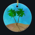 Aquarellpalme Tree Beach Scene Collage Keramik O Keramik Ornament<br><div class="desc">Ornament in einer Strandlandschaft aus tropischen Palmen,  Sand und Himmel aus einer digitalen Collage von Aquarell und gemusterten Bildern</div>