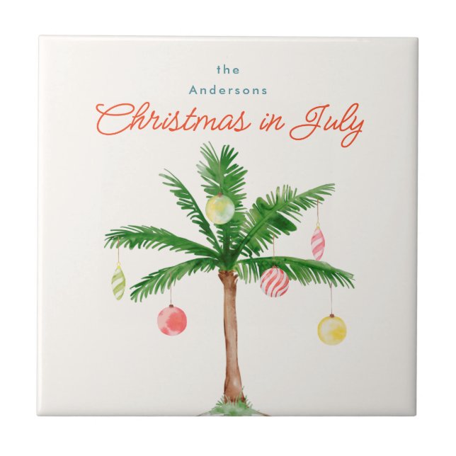 Aquarellpalme Tree Xmas im Juli GRILLEN Sommer Par Fliese (Vorderseite)