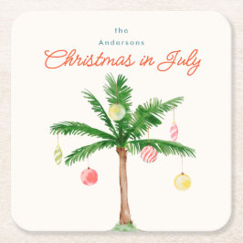 Aquarellpalme Tree Xmas im Juli GRILLEN Sommer Par Rechteckiger Pappuntersetzer