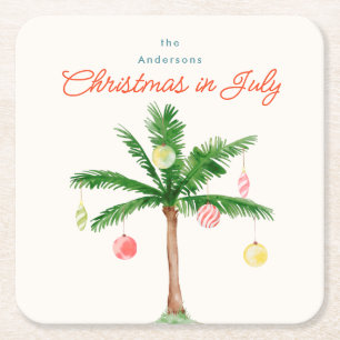 Aquarellpalme Tree Xmas im Juli GRILLEN Sommer Par Rechteckiger Pappuntersetzer