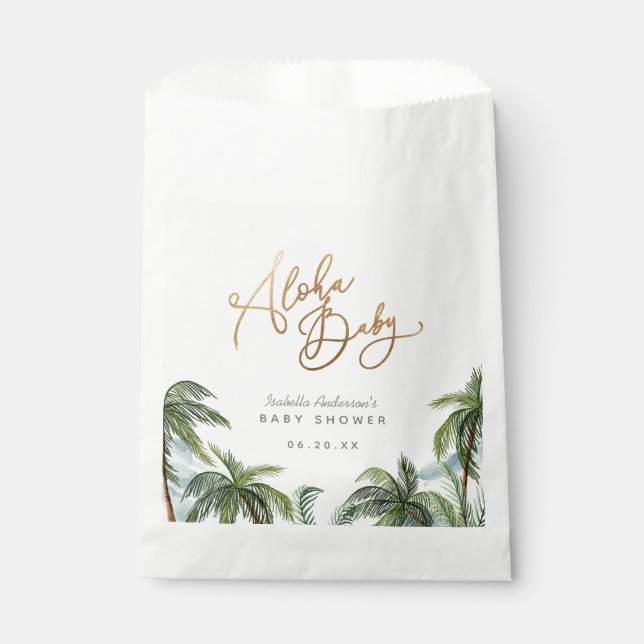 Aquarellpalme Trees Gold Aloha Baby Dusche Geschenktütchen (Vorderseite)