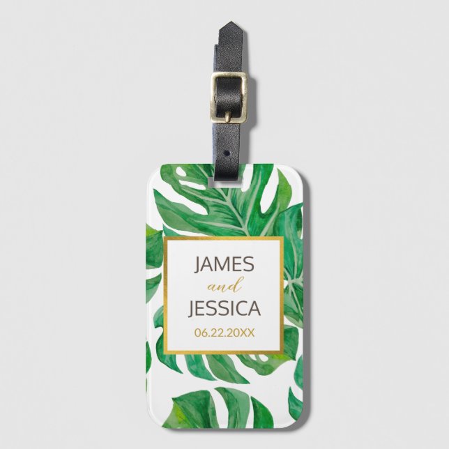 Aquarellpalme Verlasse Personalisierte Gastgeschen Gepäckanhänger (Vorderseite Vertikal)