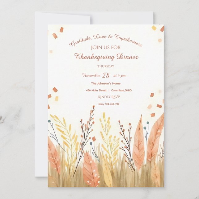 Aquarellpampas Grass & Rustic Boho Erntedank Einladung (Vorderseite)