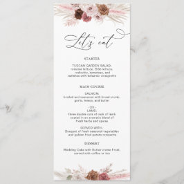 Aquarellpampas Hochzeit in rosa Blütenpracht Menükarte