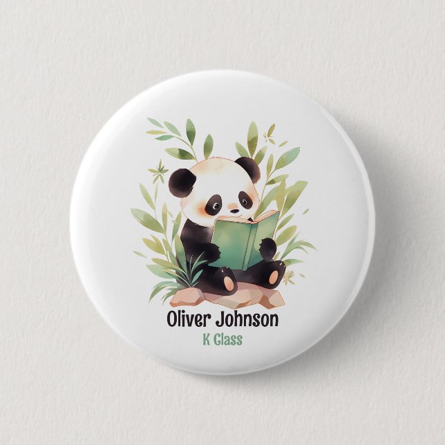 Aquarellpanda mit einem Buchnamen Button (Vorderseite)