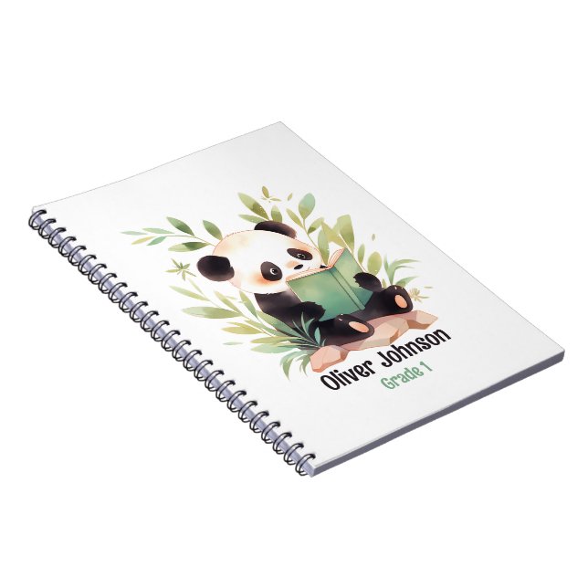 Aquarellpanda mit einem Buchnamen Notizblock (Rechte Seite)
