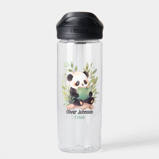 Aquarellpanda mit einem Buchnamen Trinkflasche (Rückseite)