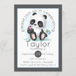 Aquarellpanda mit Schmetterlingen Geburtstag Einladung