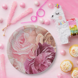 "Aquarellpapier Napkins - Elegante Rose de Floral Pappteller