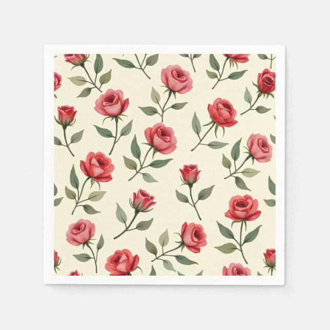 Aquarellpapier Napkins Rote Rose Serviette (Vorderseite)