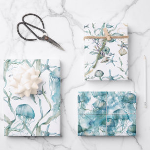 Aquarellpapier unter der Meeresqualle Geschenkpapier Set