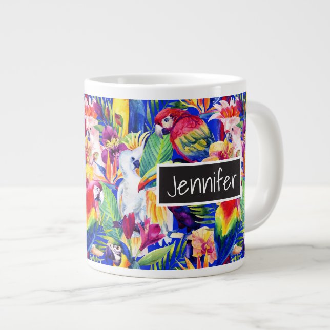 Aquarellparrosen| Name hinzufügen Jumbo-Tasse (Vorderseite Rechts)