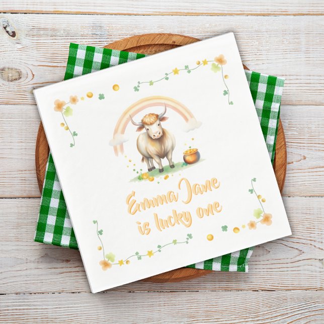 Aquarellpaste Niedliche Kuh Lucky Eins 1. Geburtst Serviette (Watercolor Pastel Cute Cow Lucky One 1st Birthday Napkins)