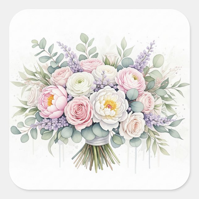 Aquarellpastel Wedding Bouquet Sticker (Vorderseite)