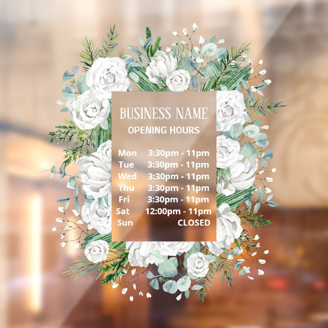 Aquarellpastellblauer Blumenkranz Öffnungszeiten Fensteraufkleber (Blatt 2)