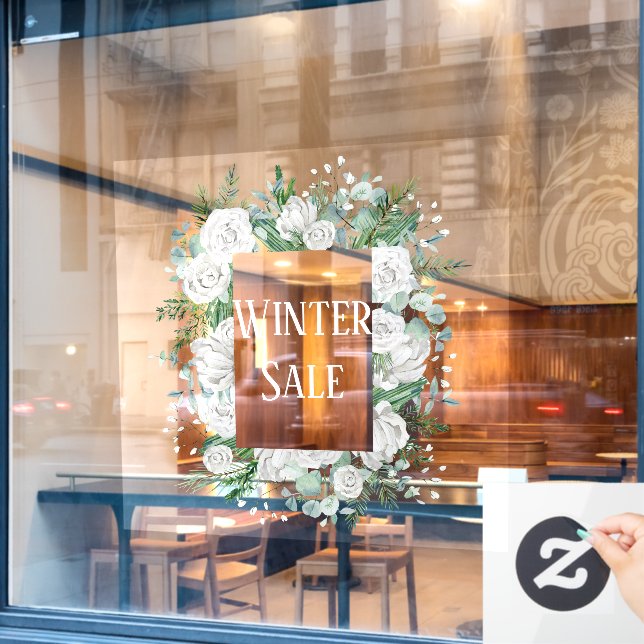 Aquarellpastellblauer Blumenkranz Winterverkauf Fensteraufkleber (Café-Fenster)