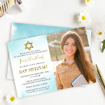 Aquarellpastellfarben Blue Gold Bat Mitzvah Foto Einladung<br><div class="desc">Aquarell Pastel Blue Gold Bat Mitzvah Foto Einladung</div>