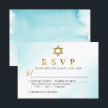 Aquarellpastellfarben Blue Gold Bat Mitzvah RSVP-K RSVP Karte<br><div class="desc">Aquarellpastellfarben Blue Gold Bat Mitzvah RSVP-Karte</div>