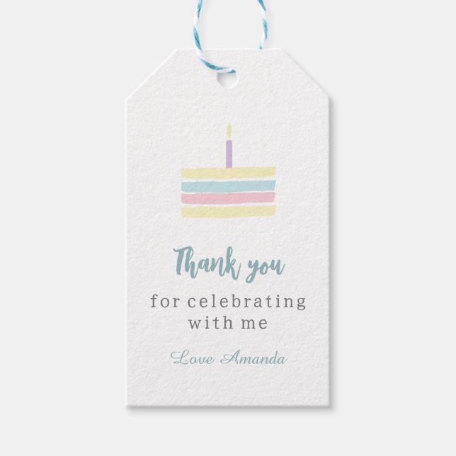 Aquarellpastellfarben boho cake Geburtstag Danke Geschenkanhänger (Vorderseite)