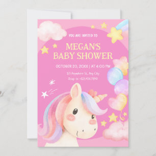 Aquarellpastellfarben, Einhorn, Babydusche Einladung
