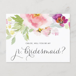 Aquarellpastellfarben floral be my jr Bridesmaid c Einladungspostkarte