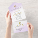 Aquarellpastellfarben Lila Gold Bat Mitzvah All In One Einladung<br><div class="desc">Pastell Lila Gold Bat Mitzvah All in one Einladung</div>