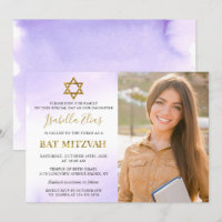 Aquarellpastellfarben Lila Gold Bat Mitzvah Foto