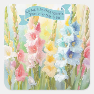 Aquarellpastellfarben, Lilien, Solomon 4:7, Mütter Quadratischer Aufkleber