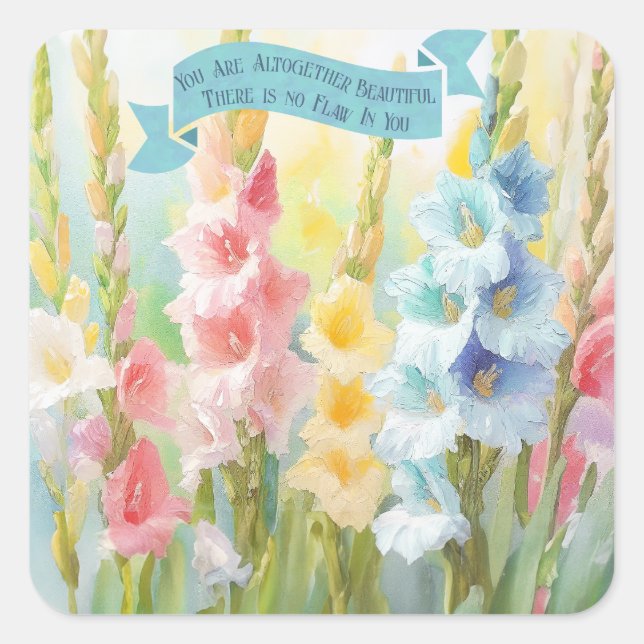 Aquarellpastellfarben, Lilien, Solomon 4:7, Mütter Quadratischer Aufkleber (Vorderseite)