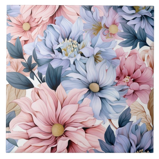 Aquarellpastellfarben pink und blau blühen fliese (Vorderseite)