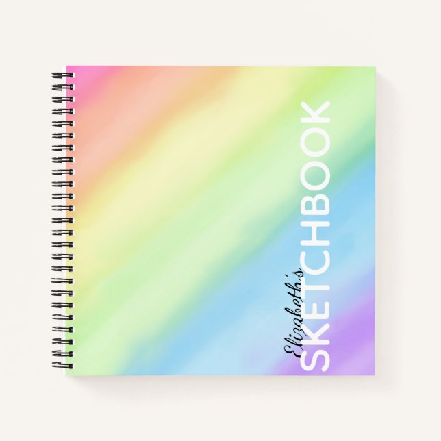 Aquarellpastellfarben Rainbow Gradient Name Sketch Notizbuch (Vorderseite)