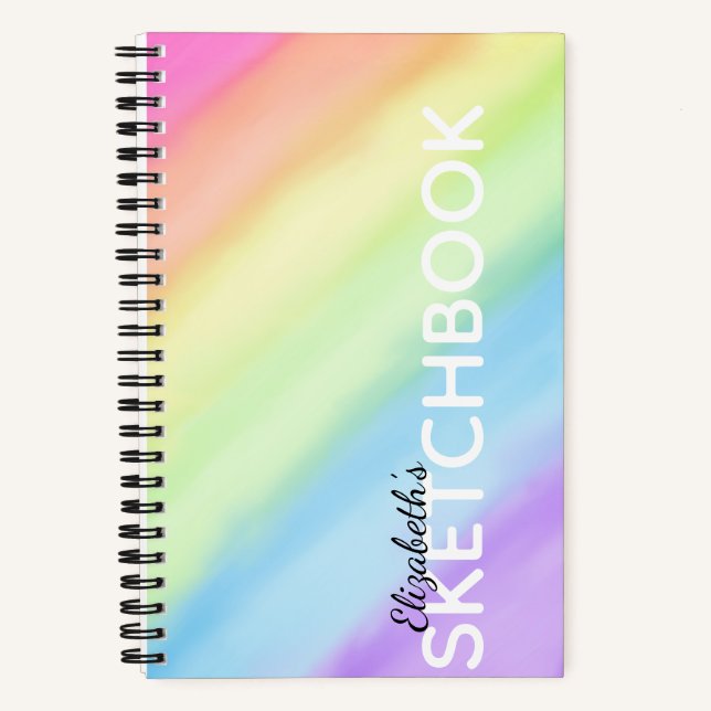 Aquarellpastellfarben Rainbow Gradient Name Sketch Notizbuch (Vorderseite)