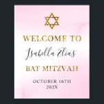 Aquarellpastellfarben Rosa Gold Bat Mitzvah Willko Poster<br><div class="desc">Aquarellpastellfarben Pink Gold Bat Mitzvah Willkommenspender</div>
