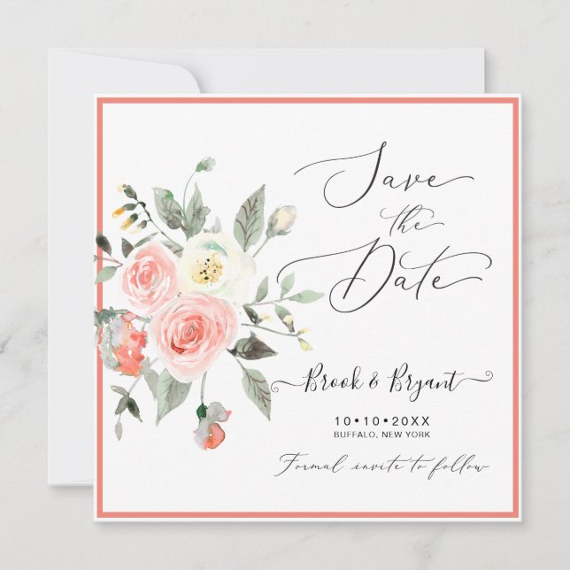 Aquarellpastellfarben Rose Save the Date Einladung (Vorderseite)