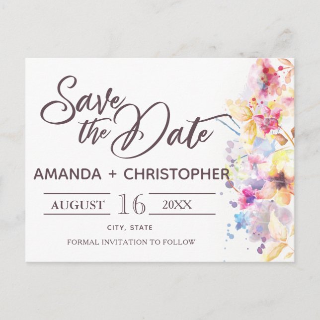 Aquarellpastellfarben | Save the Date Postkarte (Vorderseite)
