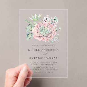Aquarellpastellfarben Succulents Bouquet Wedding Acryleinladungen